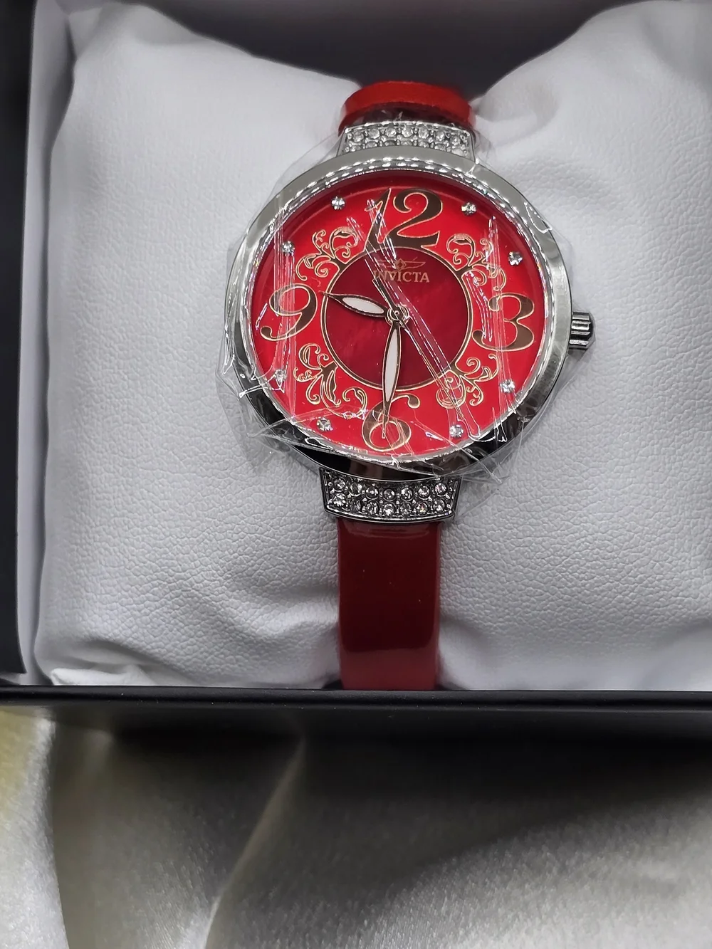 Invicta Celestial Women’s Quartz 33mm Silver Case White Dial Red Band